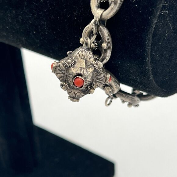Vintage Italian Etruscan Revival 800 Sterling Silver  Charm Bracelet 7.5” Long - Picture 7 of 8